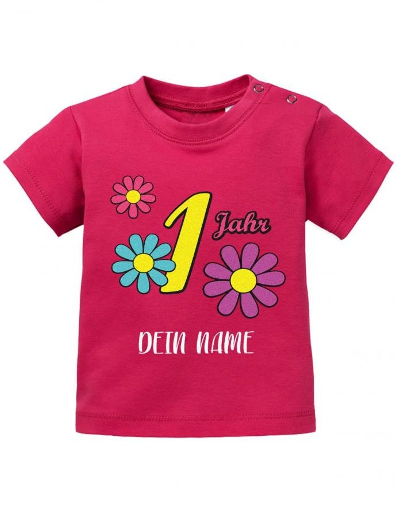 Blümchen 1 Jahr Wunschname Erster Geburtstag Baby T-Shirt Sorbet