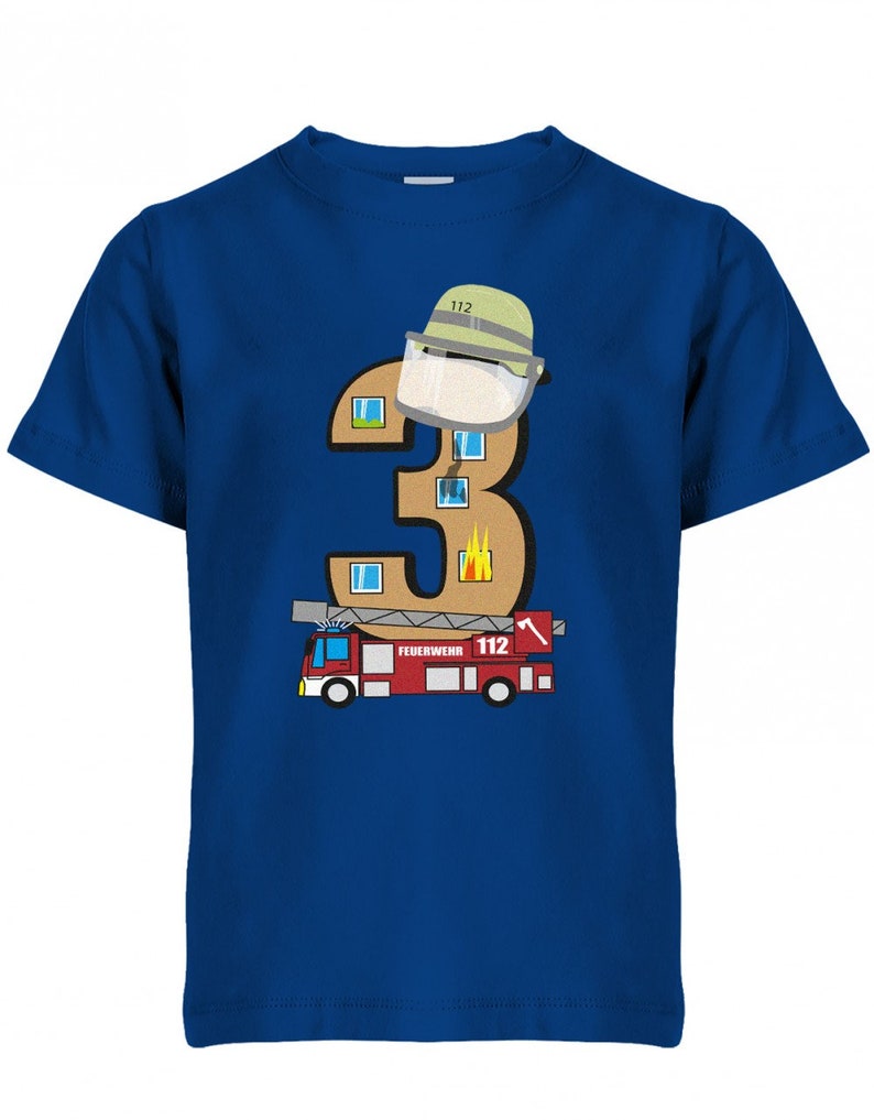 Drei 3 Feuerwehr Geburtstag Kinder T-Shirt Blue