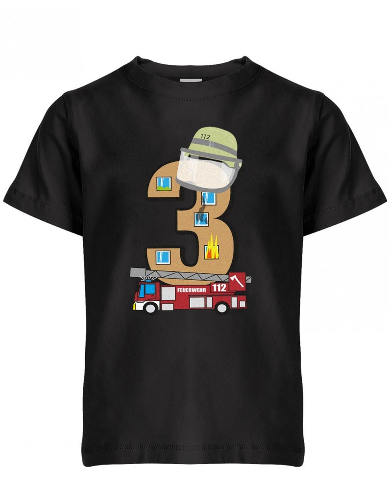 Drei 3 Feuerwehr Geburtstag Kinder T-Shirt Black