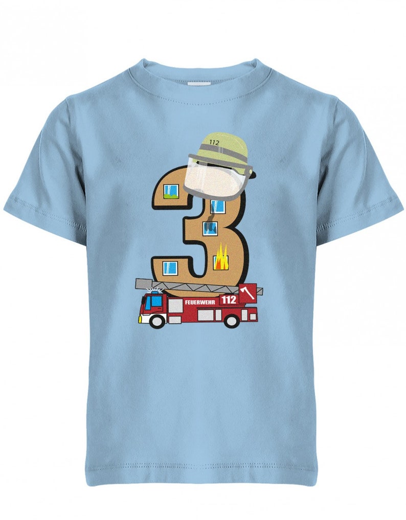 Drei 3 Feuerwehr Geburtstag Kinder T-Shirt Hellblau