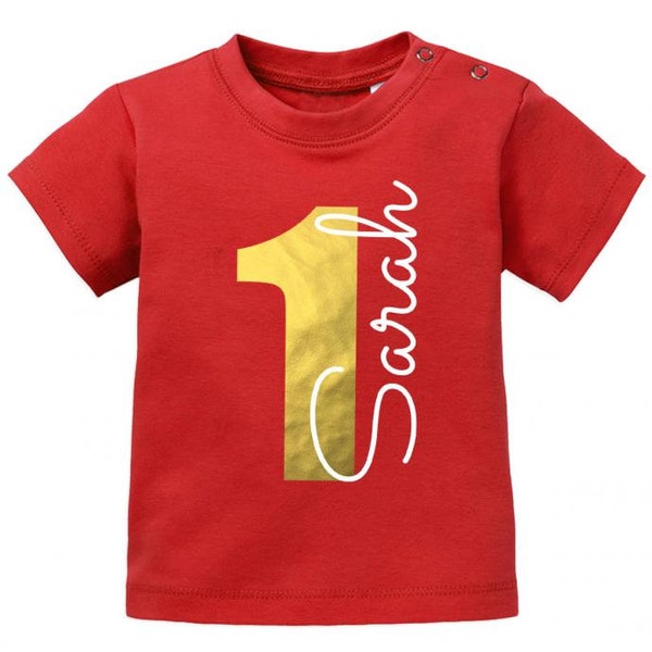 Erster Geburtstag Shirt - Goldene 1 mit Schreibschrift Wunschname erster Geburtstag Baby T-Shirt