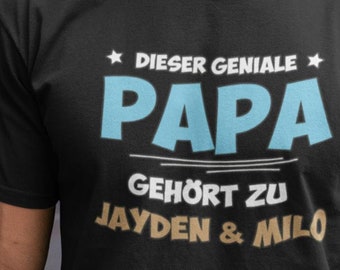 Papa Shirt personalisiert - Dieser geniale Papa gehört zu Wunschname - Personalisierbar mit deinem Wunschnamen - Papa T-Shirt mit Namen