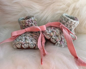 Merino Wool Baby Booties with Leather Soles