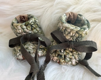 Merino Wool Baby Booties with Leather Soles