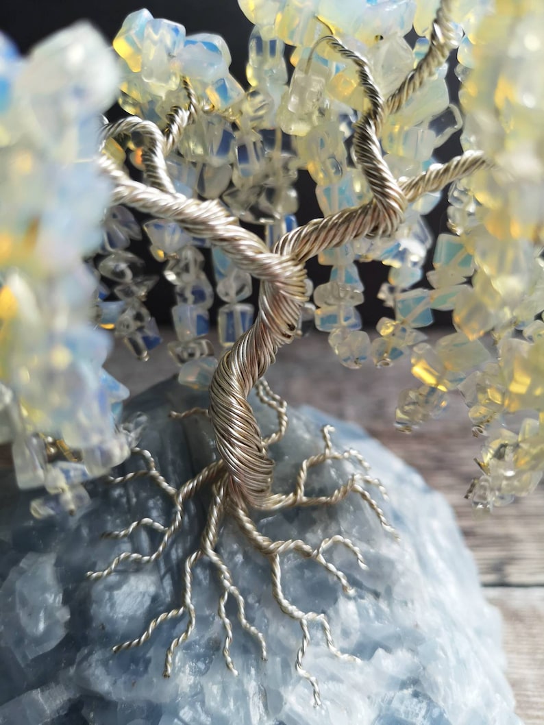 Beaded Opalite /& Silver Wire Bonsai Style Cherry Blossom Tree on a Blue Calcite Base Gran Daughter Girlfriend Sister Gift for Mother