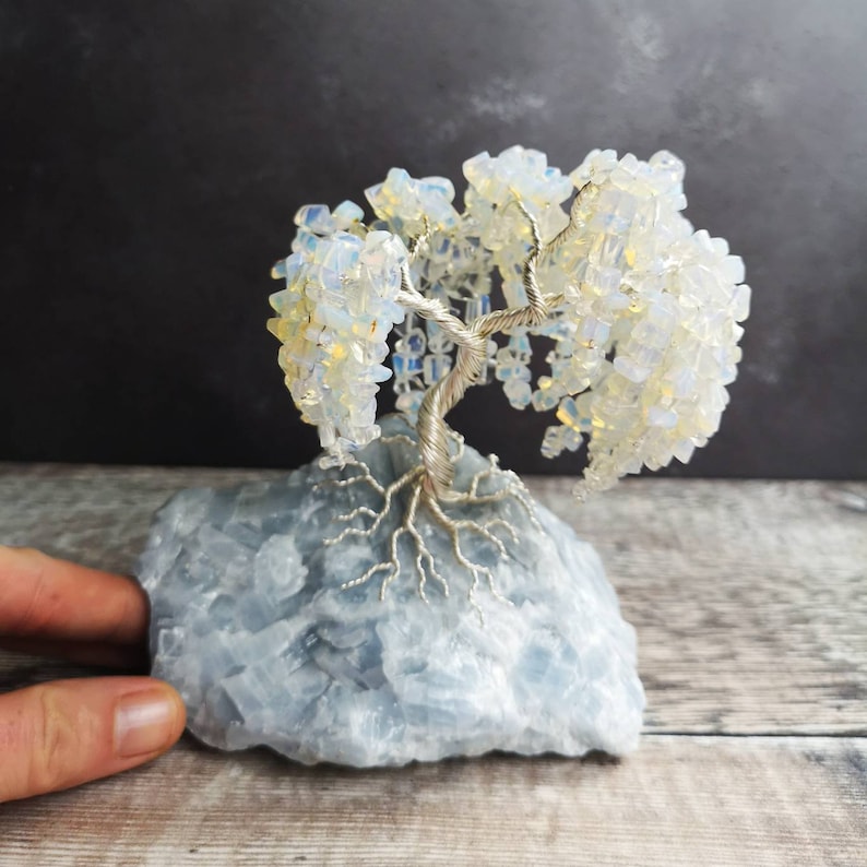 Beaded Opalite /& Silver Wire Bonsai Style Cherry Blossom Tree on a Blue Calcite Base Gran Daughter Girlfriend Sister Gift for Mother