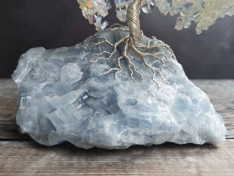 Beaded Opalite /& Silver Wire Bonsai Style Cherry Blossom Tree on a Blue Calcite Base Gran Daughter Girlfriend Sister Gift for Mother