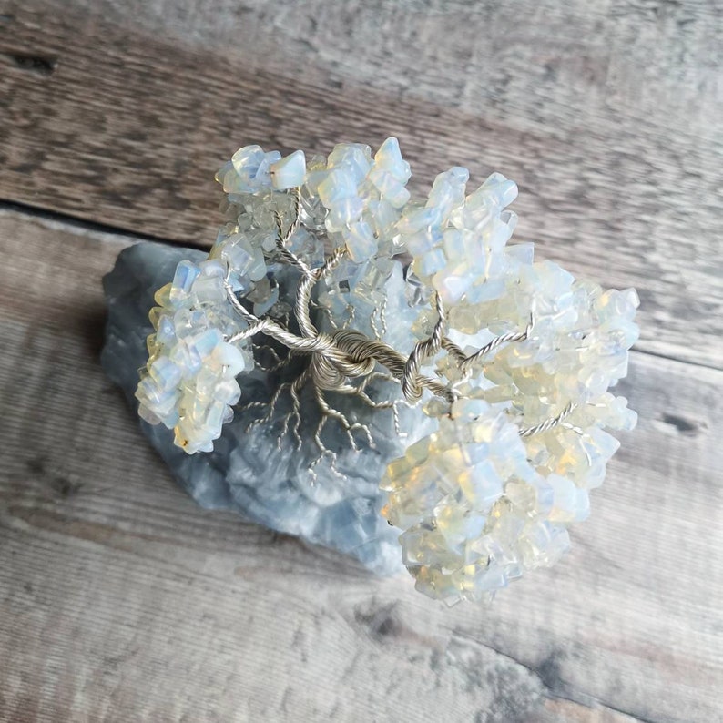 Beaded Opalite /& Silver Wire Bonsai Style Cherry Blossom Tree on a Blue Calcite Base Gran Daughter Girlfriend Sister Gift for Mother