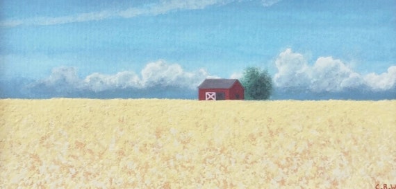 Original Gouache Painting The Lone Barn Etsy