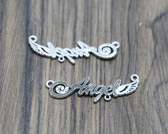 15pcs Angel charms Silver tone letters Angels Signs Charm Pendants 43x13mm