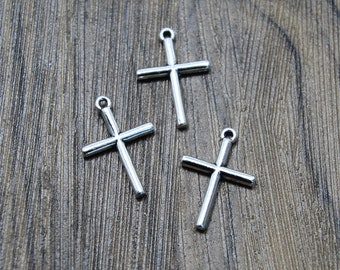 BULK 30 Cross connector charms antique silver tone C64