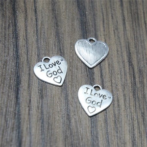 30pcs heart Charms  Silver tone I Love God charm pendants 17x17mm