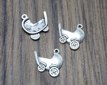 Silver Tone Baby Carriage Charms: Zinc Alloy Pendants (20pcs)