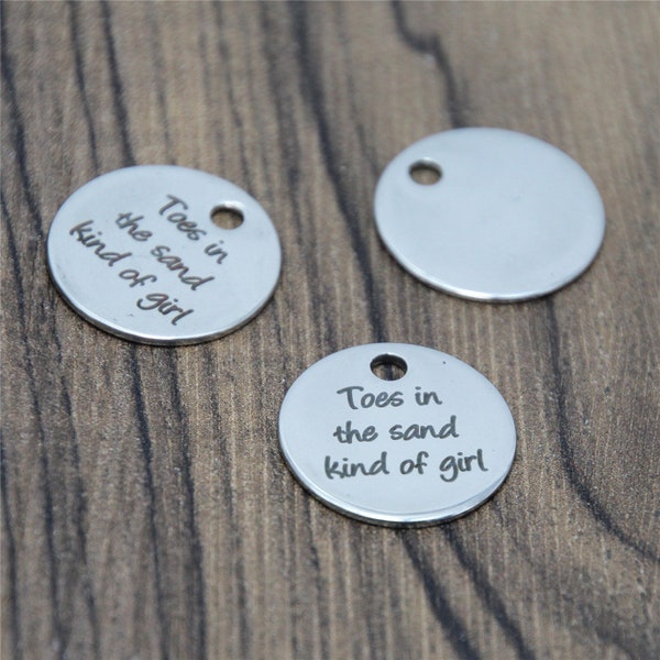 10pcs/lot Beach charm Toes in the sand kind of girl Stainless steel message Charm pendant 20mm