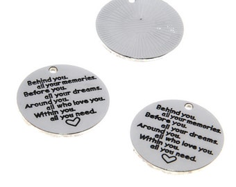 5 Silver Tone Believe Charms: DIY Jewelry Pendants (25mm)