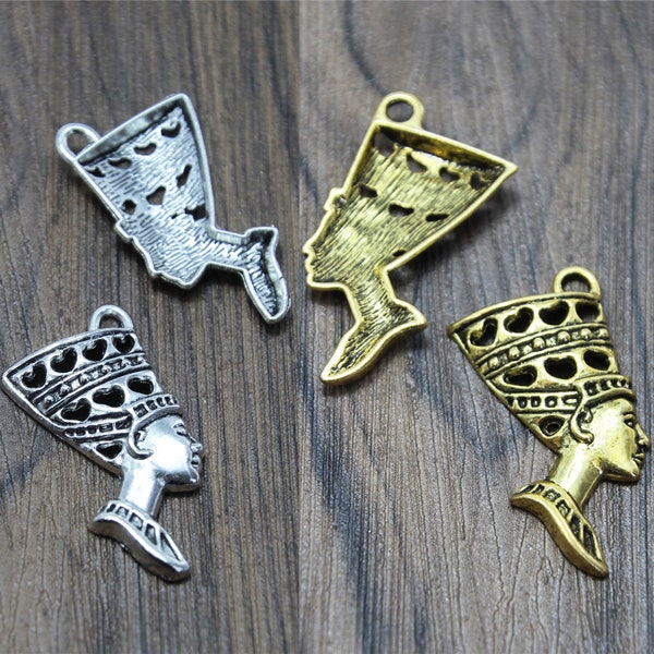 8pcs Egypt Queen Nefertiti Charm Antique silver tone/bronze tone Nefertiti charm pendant 27x37mm