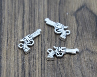 Charm Argento 925 A Forma Di Pistola Revolver, Per Bracciali O Collane, Gioiello Polizia
