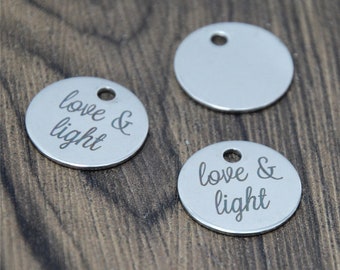 10pcs/lot Love & Light charm stainless steel inspiring Word charm pendant 20mm