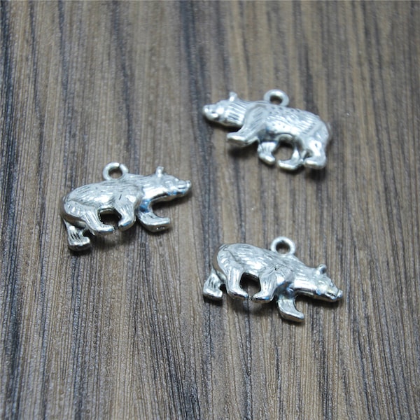 10pcs Bear Charms Charms ton argent Bear Charms Grizzly pendentifs DIY Supplies 24x15mm