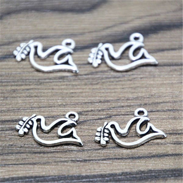 40pcs Peace Dove Charms argent ton Peace Dove Charms pendentifs 14 * 19MM