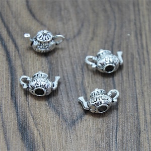 12 st tekannaberlocker silverfärgade 3D-tekannaberlockhängen 12 x 16 mm
