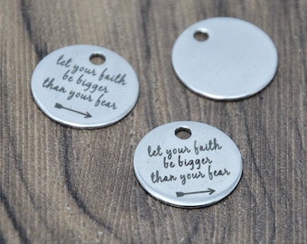 10pcs Stainless Steel Faith Charm Pendants: Inspirational Message (20mm)