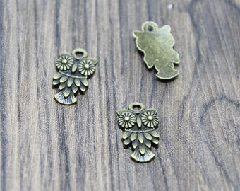 20pcs Mini Owl Charms  bronze tone Bird Beads and Charms Pendants 11x20mm