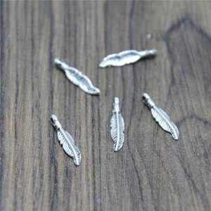 50pcs  Feather charms silver toneMini Feather Charm Pendant drop 19x4mm