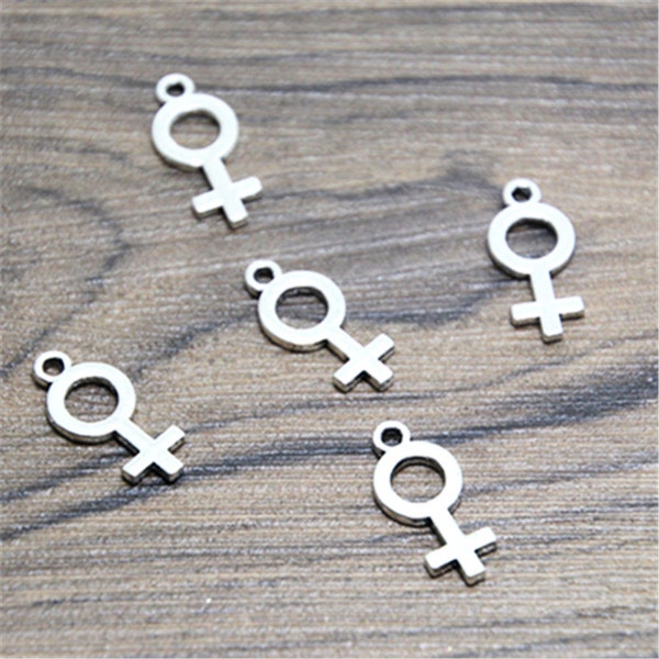 40pcs femme symbole charmes argent ton sexe breloque pendentif 8x18mm