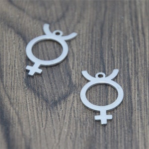 5pcs/lot hydrargyrum symbols charm Mercury spirit of lifelife force amulet Stainless steel Charm pendant 25x15mm