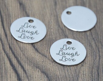 10pcs/lot Live Laugh Love disc charm stainless steel Motivational charm pendant 20mm