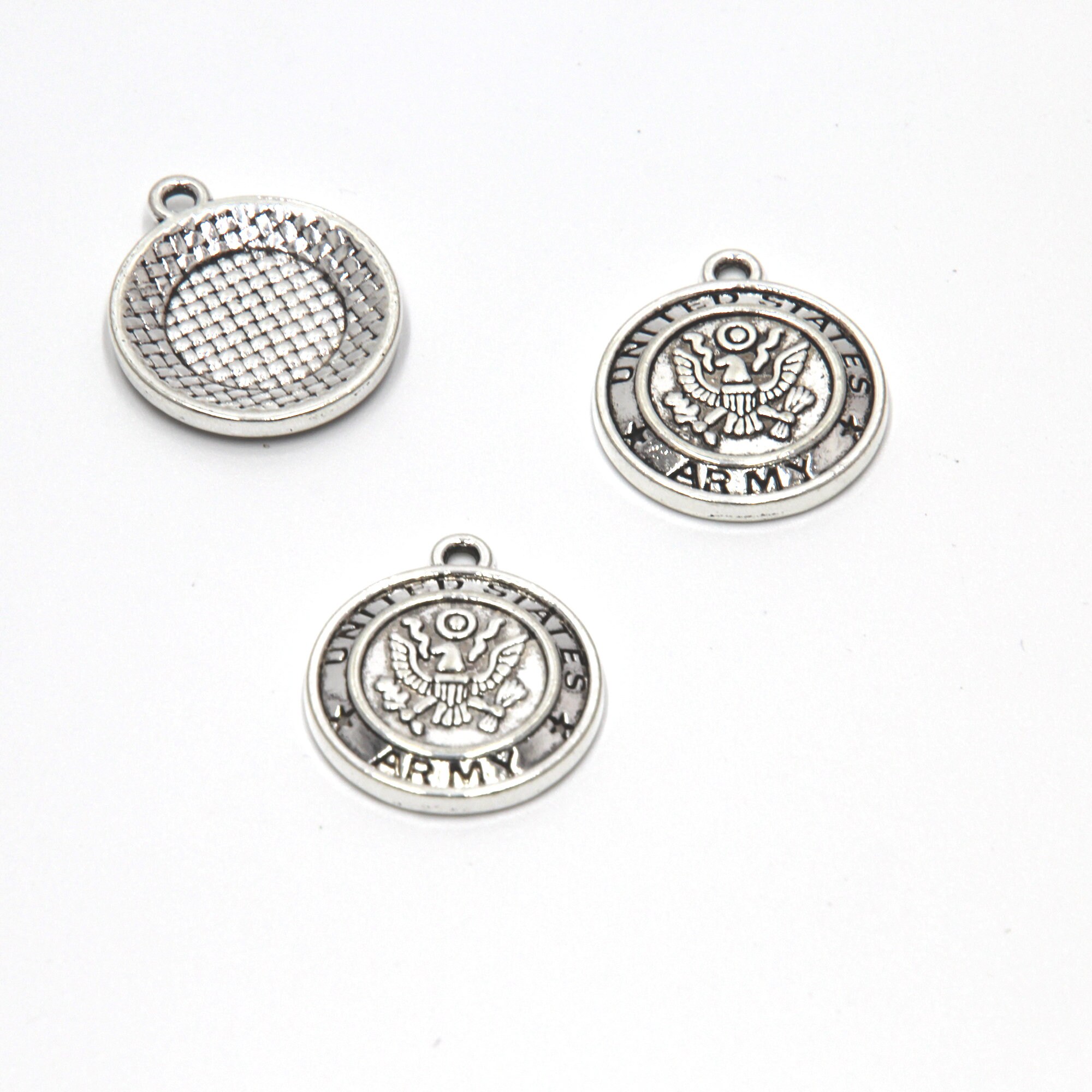 10 Silver Tone USA Army Bald Eagle Charms - 20mm