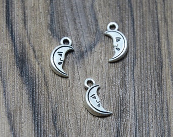 30pcs Moon charms Antique silver moon Pendants charms 18x12mm