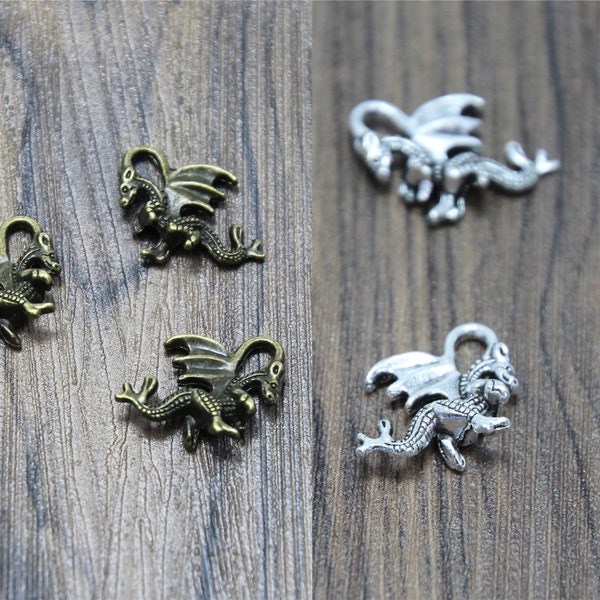 20pcs Silver tone/bronze tone Dragon Charms 3D Dragon Pendants Fantasy Charms Dragon Beads 21x13mm