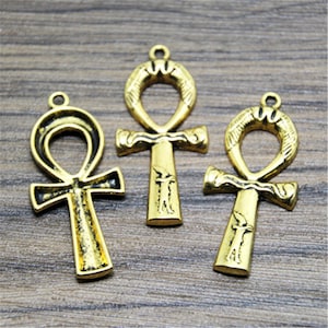 8 piezas de dijes de cruz egipcia Ankh en tono dorado, dijes de cruz con símbolo de vida, 43 x 19 mm