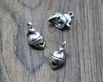 15 Antique Silver Knight Helmet Charms: 3D Pendants (10x16mm)