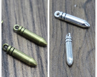20pcs Bullet Charms silver bronze Tone 3D Bullet Charm pendants 24x5mm