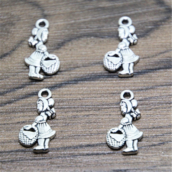 25pcs petit rouge équitation capuche charmes ton argent petit chaperon rouge charme pendentifs 22x12mm