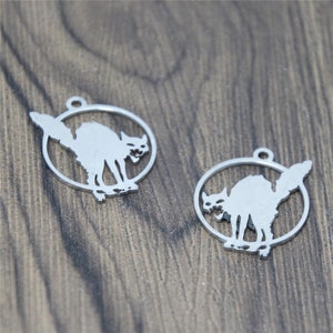 5pcs/lot Wildcat black cat charm Wildcat black cat sabot cat IWW Stainless steel Charm pendant 26x22mm