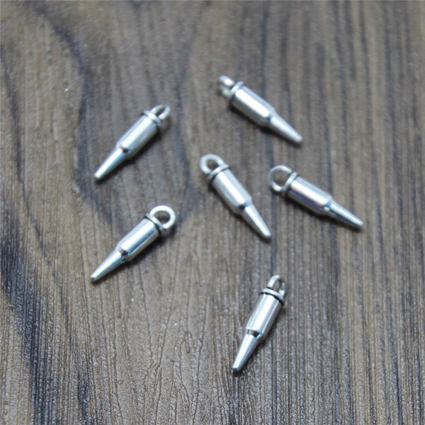 60pcs bullet charm Antique Tibetan Silver 3D mini bullet pendants charms 15x3mm