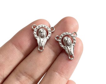 50pcs Virgin Mary Rosary Connector, Silver Tone Religious Jewelry Link 12x15mm