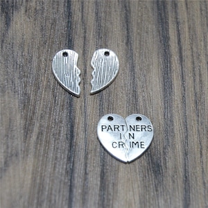 5sets partners in crime Charms , Tibetan Silver broken heart partners in crime Charm pendants 23mm