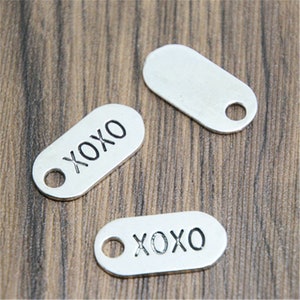 10pcs XOXO Word Charms Hugs and Kisses Silver tone Love Charms pendant 13x26mm