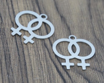 5pcs/lot double venus Symbol charm Female Lesbian symbol Stainless steel Charm pendant 29x27mm