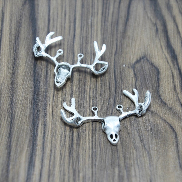 6pcs Antler Skull charms Silver tone Large Artistic 3D Deers Heads With Antlers Charm Pendants 55x38mm