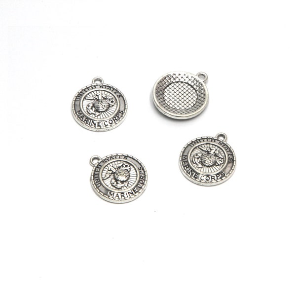 Marine Corps Charm Pendants: Silver Tone DIY Jewelry Making (10pcs)