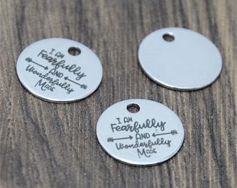 10pcs/lot Psalm charm I am Fearfully and Wonderfully Made message Stainless Steel Charm pendant 20mm