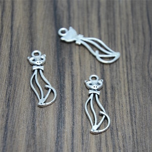 15pcs Cat Charms  Silver Tone cat charm pendant 34x11mm