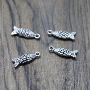 20pcs Fish Charm Antique Tibetan Silver Tone 2 sided Animal fish pendant 4x6x19mm