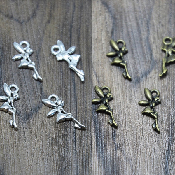 60pcs tiny fairy Charms Antique Tibetan bronze/silver tone tiny fairy fairy tale charm pendants 18x8mm
